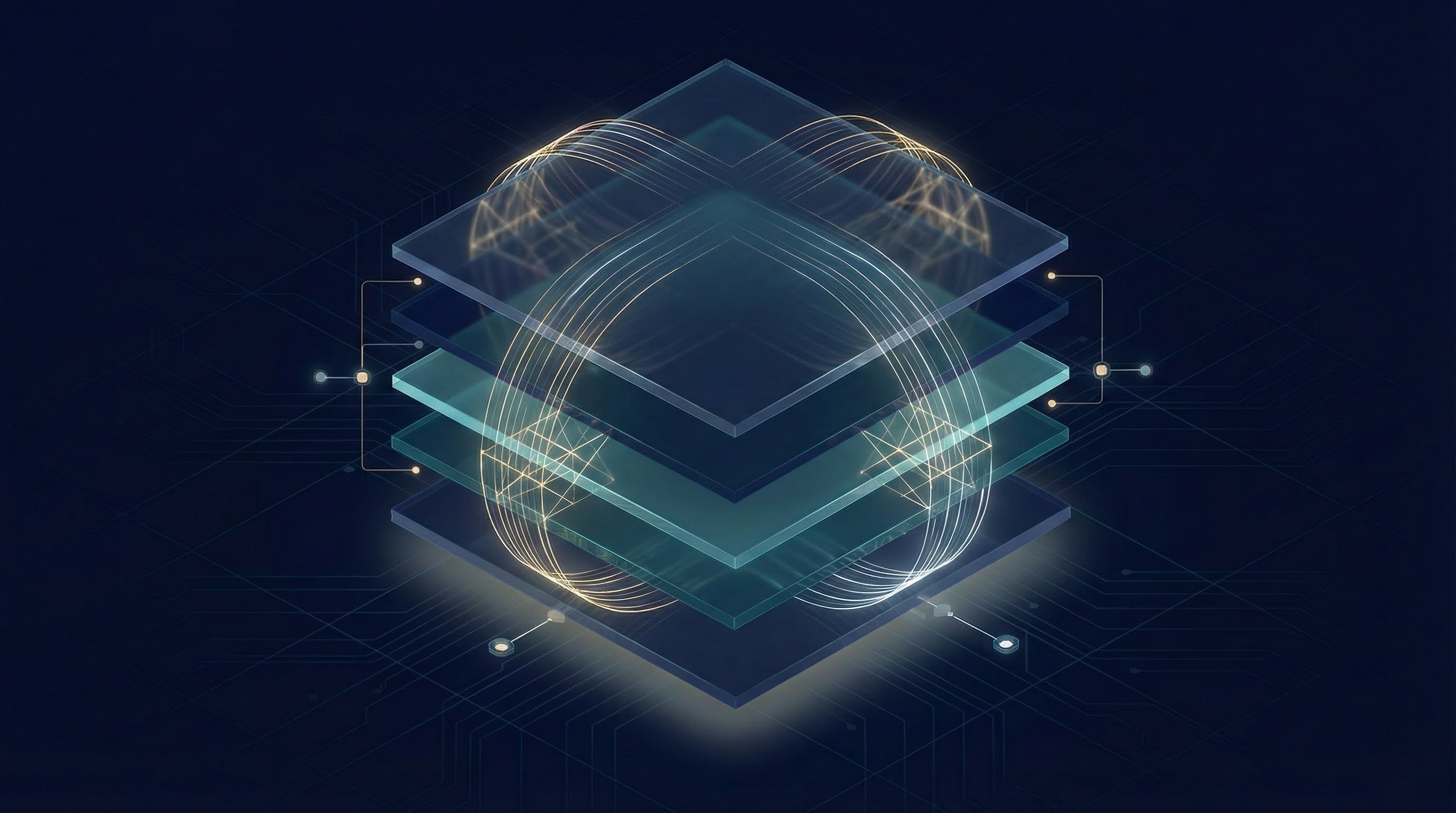 Abstract representation of an Enterprise AI Platform with 5 stacking, interconnected planes.